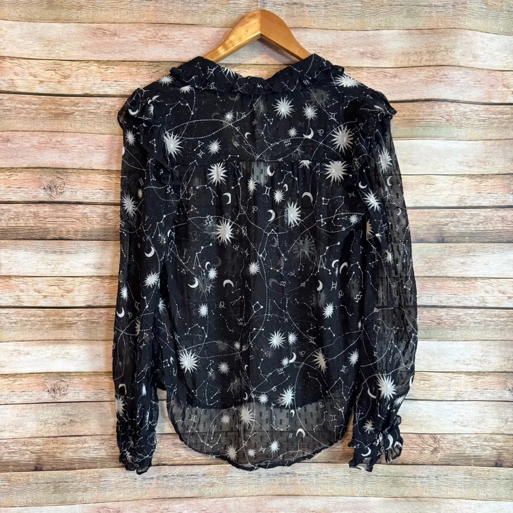 Anthropologie Celestial Star Constellations Space Puff Sleeve Flowy Top XS